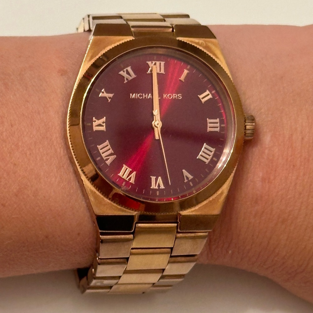 Michael Kors Women’s Gold Watch with Burgundy Dial